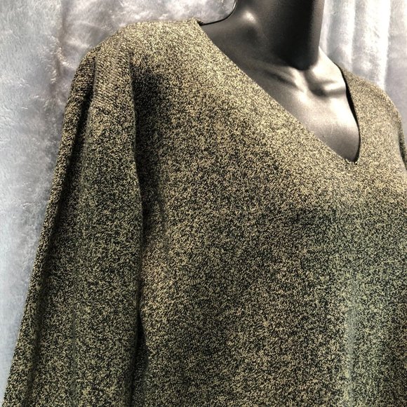 Amore Womens Sz M Cotton V-neck Khaki Green & Black 3/4 Sleeve Pullover Sweater - Picture 2 of 10